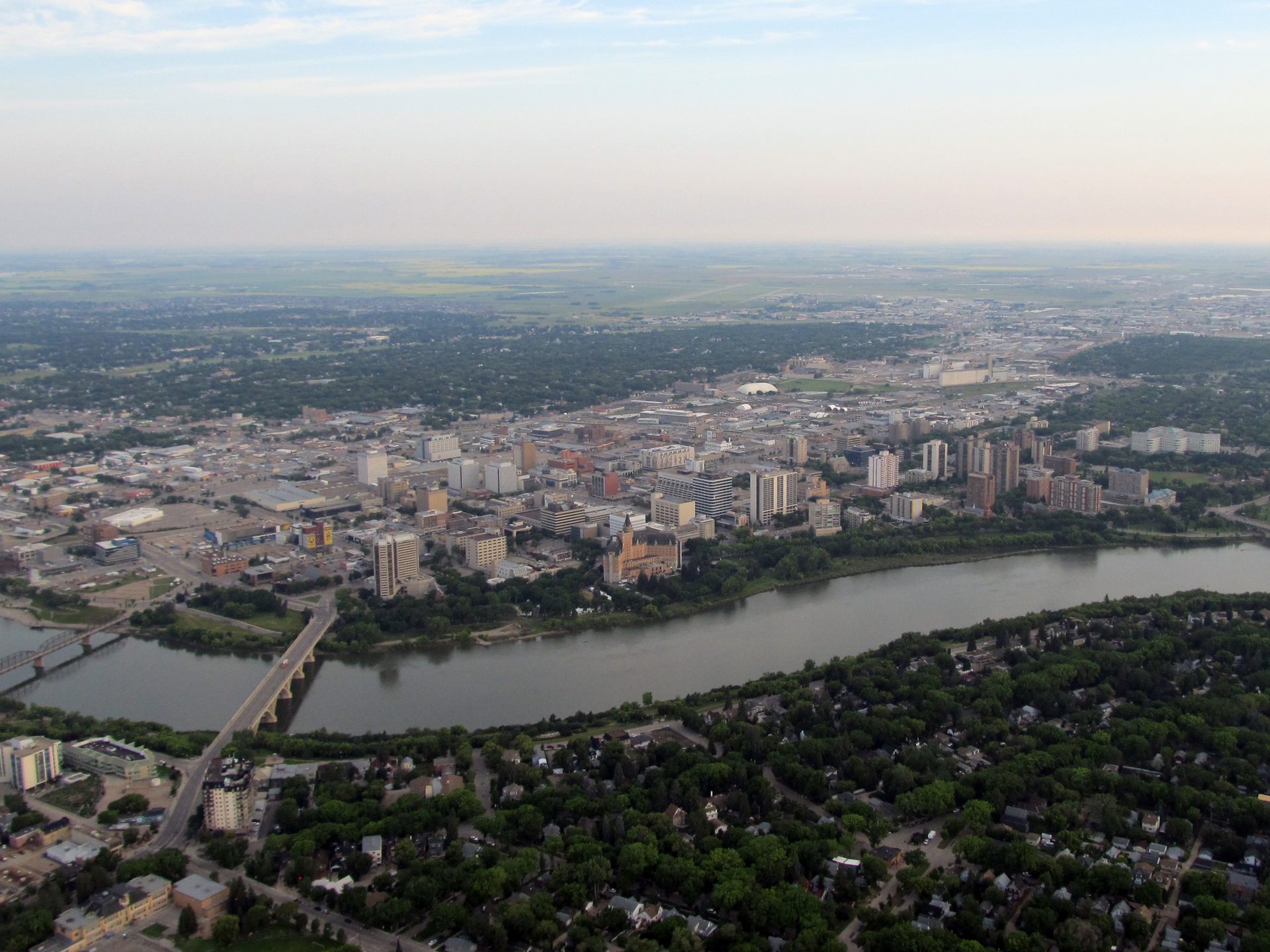 Aerial view of downtown Saskatoon, Saskatchewan